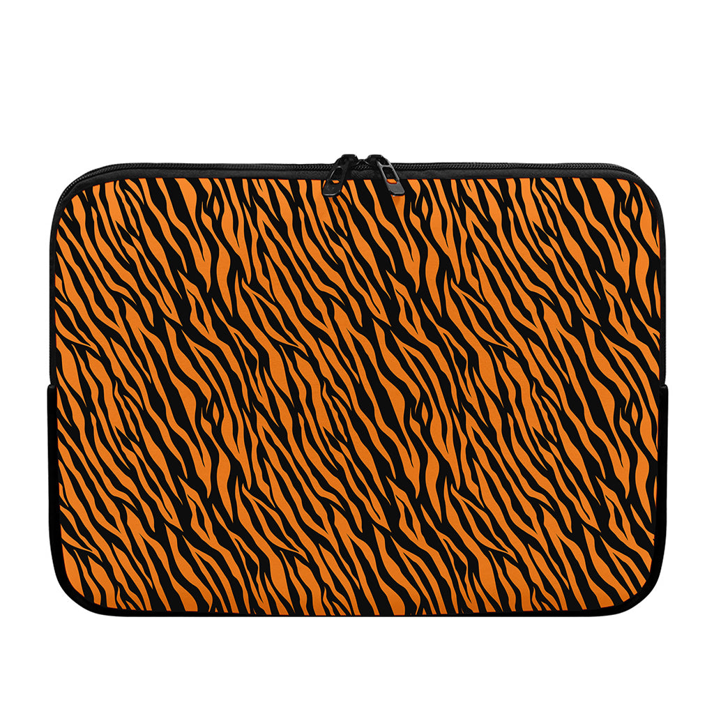 Orange And Black Tiger Stripe Print Laptop Sleeve