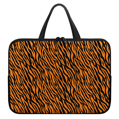 Orange And Black Tiger Stripe Print Laptop Sleeve With Handle