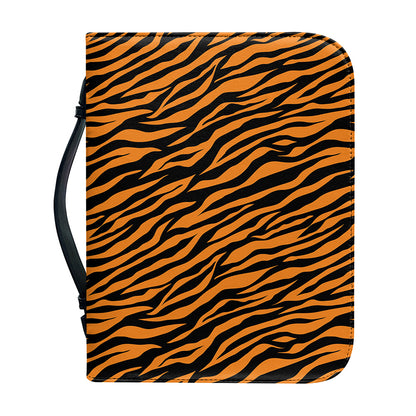 Orange And Black Tiger Stripe Print Leather Bible Cover