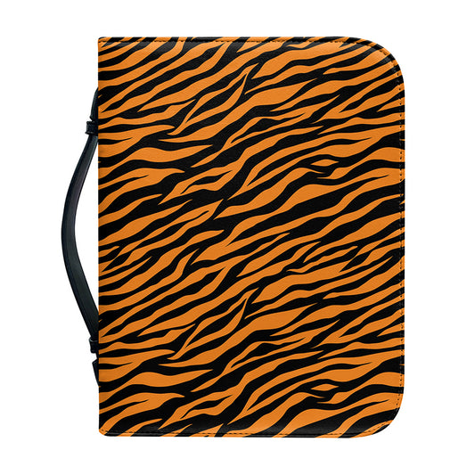 Orange And Black Tiger Stripe Print Leather Bible Cover