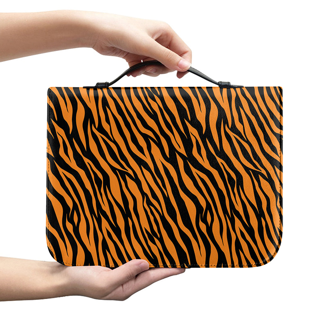 Orange And Black Tiger Stripe Print Leather Bible Cover