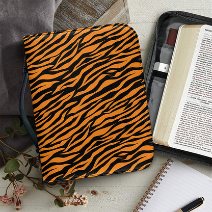 Orange And Black Tiger Stripe Print Leather Bible Cover