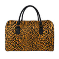 Orange And Black Tiger Stripe Print Leather Duffel Bag