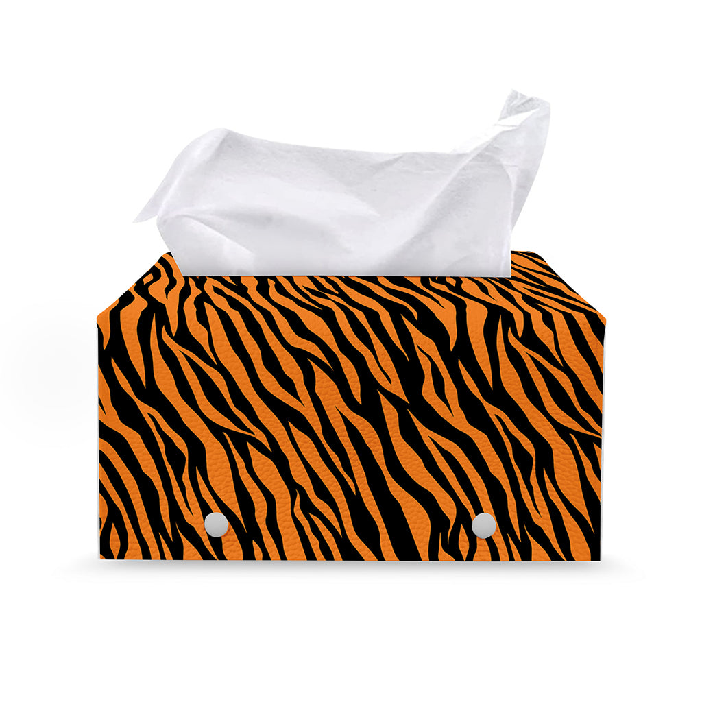Orange And Black Tiger Stripe Print Leather Tissue Box Cover