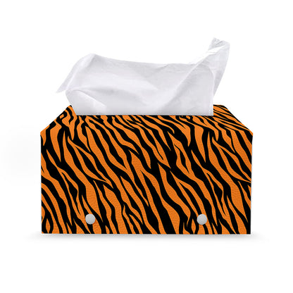 Orange And Black Tiger Stripe Print Leather Tissue Box Cover