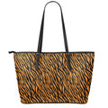 Orange And Black Tiger Stripe Print Leather Tote Bag With Zipper