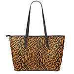 Orange And Black Tiger Stripe Print Leather Tote Bag