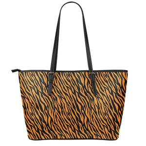 Orange And Black Tiger Stripe Print Leather Tote Bag