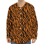 Orange And Black Tiger Stripe Print Long Sleeve Baseball Jersey