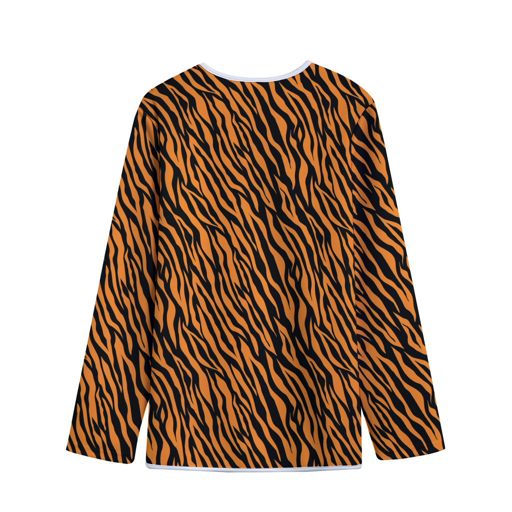 Orange And Black Tiger Stripe Print Long Sleeve Short Coat