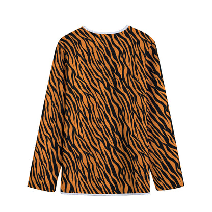Orange And Black Tiger Stripe Print Long Sleeve Short Coat