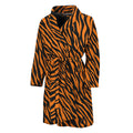 Orange And Black Tiger Stripe Print Men's Bathrobe