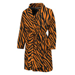 Orange And Black Tiger Stripe Print Men's Bathrobe