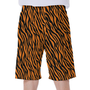 Orange And Black Tiger Stripe Print Men's Beach Shorts