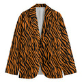 Orange And Black Tiger Stripe Print Men's Blazer
