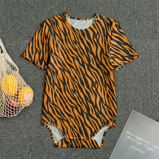 Orange And Black Tiger Stripe Print Men's Bodysuit