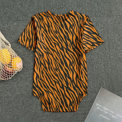 Orange And Black Tiger Stripe Print Men's Bodysuit