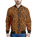 Orange And Black Tiger Stripe Print Men's Bomber Jacket