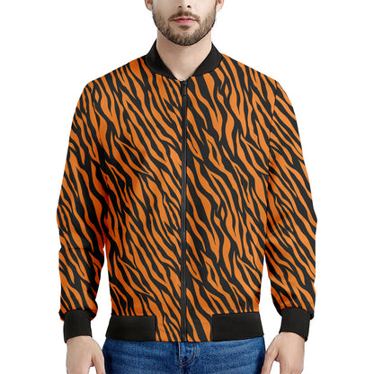 Orange And Black Tiger Stripe Print Men's Bomber Jacket