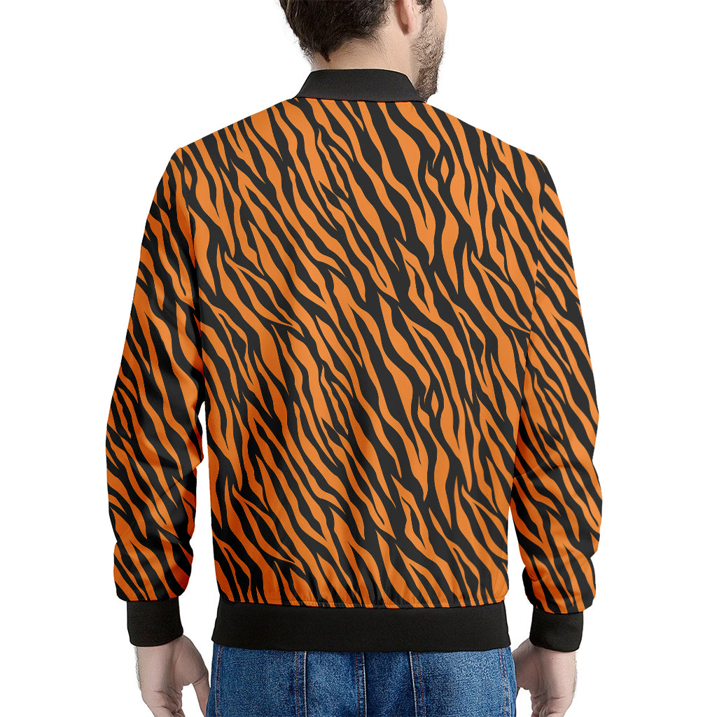 Orange And Black Tiger Stripe Print Men's Bomber Jacket