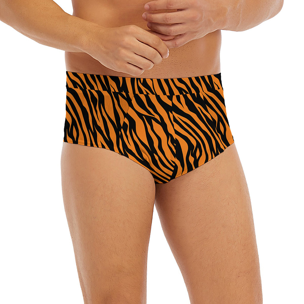 Orange And Black Tiger Stripe Print Men's Briefs