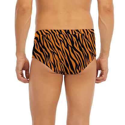Orange And Black Tiger Stripe Print Men's Briefs