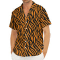 Orange And Black Tiger Stripe Print Men's Deep V-Neck Shirt