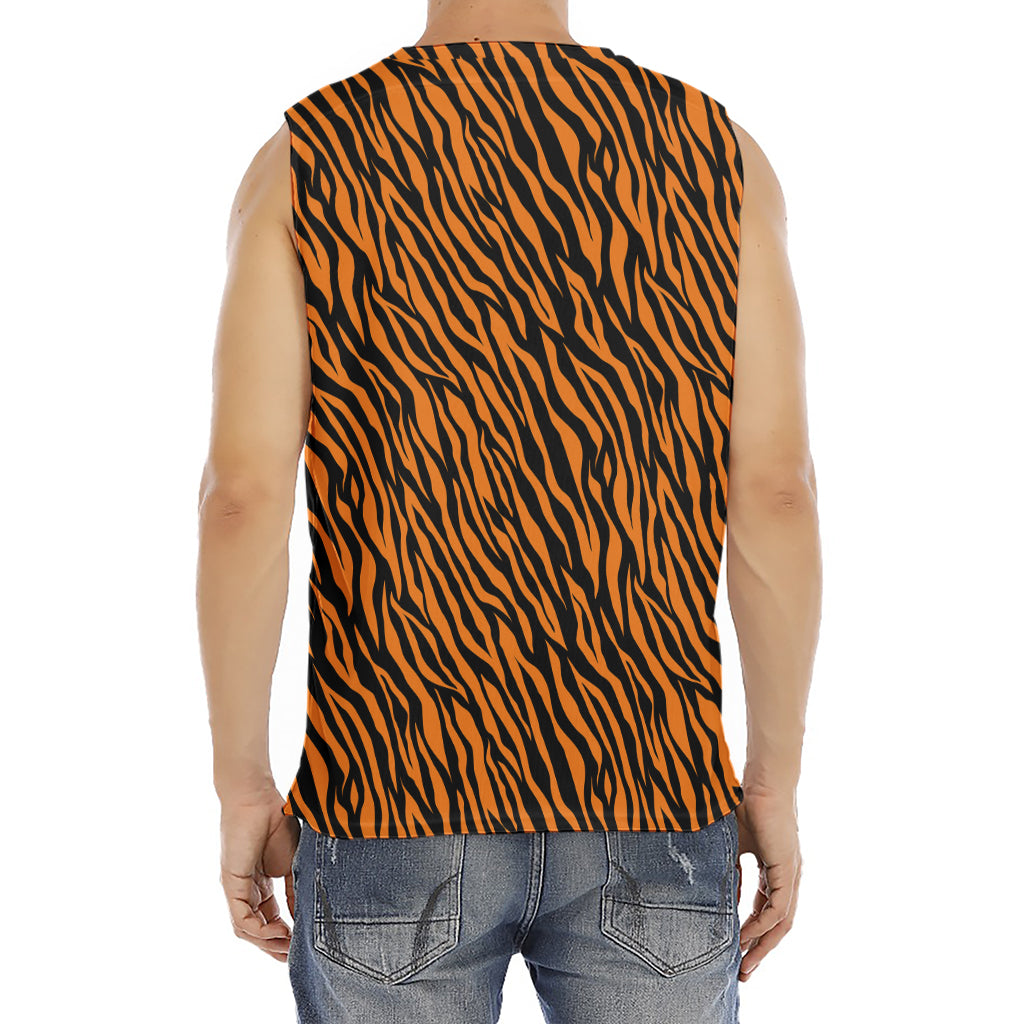 Orange And Black Tiger Stripe Print Men's Fitness Tank Top