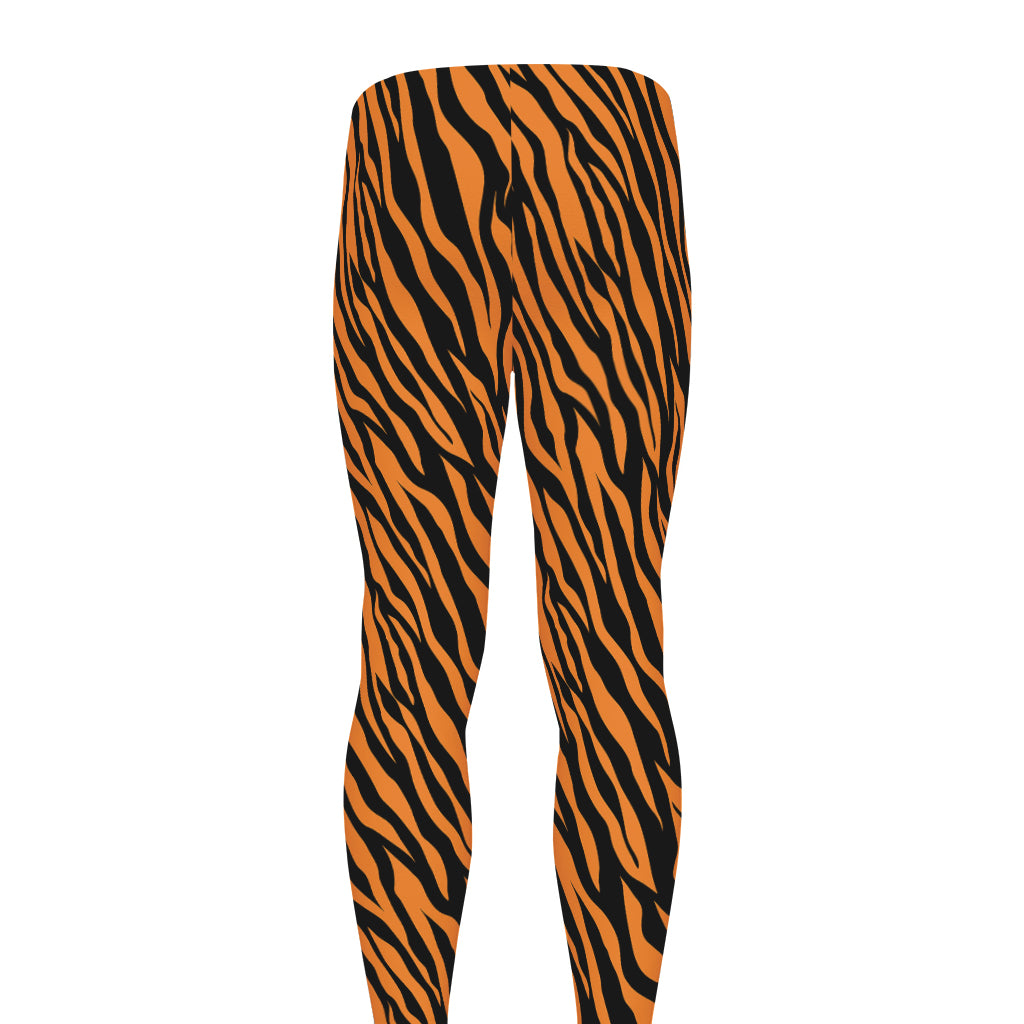 Orange And Black Tiger Stripe Print Men's leggings