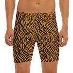 Orange And Black Tiger Stripe Print Men's Long Boxer Briefs