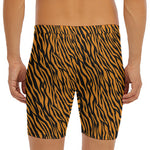 Orange And Black Tiger Stripe Print Men's Long Boxer Briefs