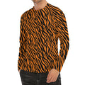 Orange And Black Tiger Stripe Print Men's Long Sleeve Rash Guard