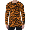 Orange And Black Tiger Stripe Print Men's Long Sleeve T-Shirt