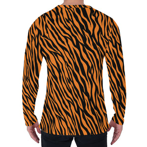 Orange And Black Tiger Stripe Print Men's Long Sleeve T-Shirt