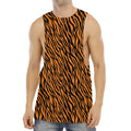 Orange And Black Tiger Stripe Print Men's Muscle Tank Top