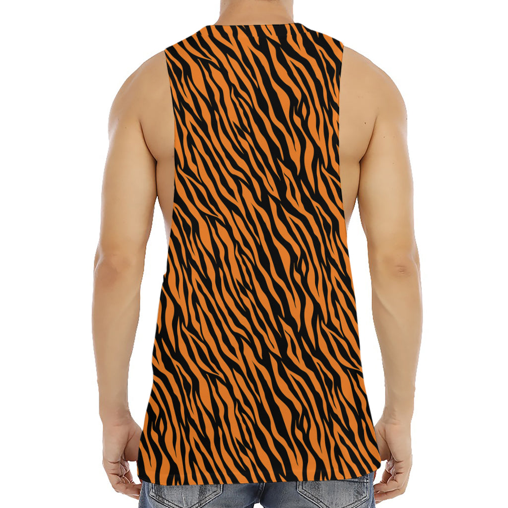 Orange And Black Tiger Stripe Print Men's Muscle Tank Top