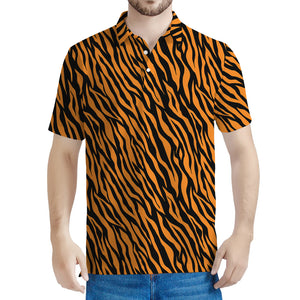 Orange And Black Tiger Stripe Print Men's Polo Shirt