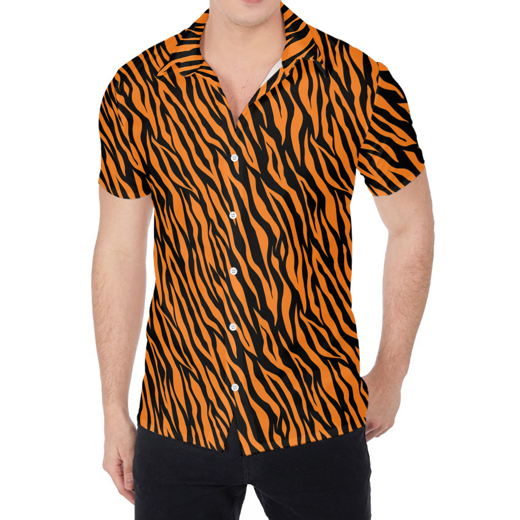 Orange And Black Tiger Stripe Print Men's Shirt