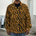 Orange And Black Tiger Stripe Print Men's Shirt Jacket