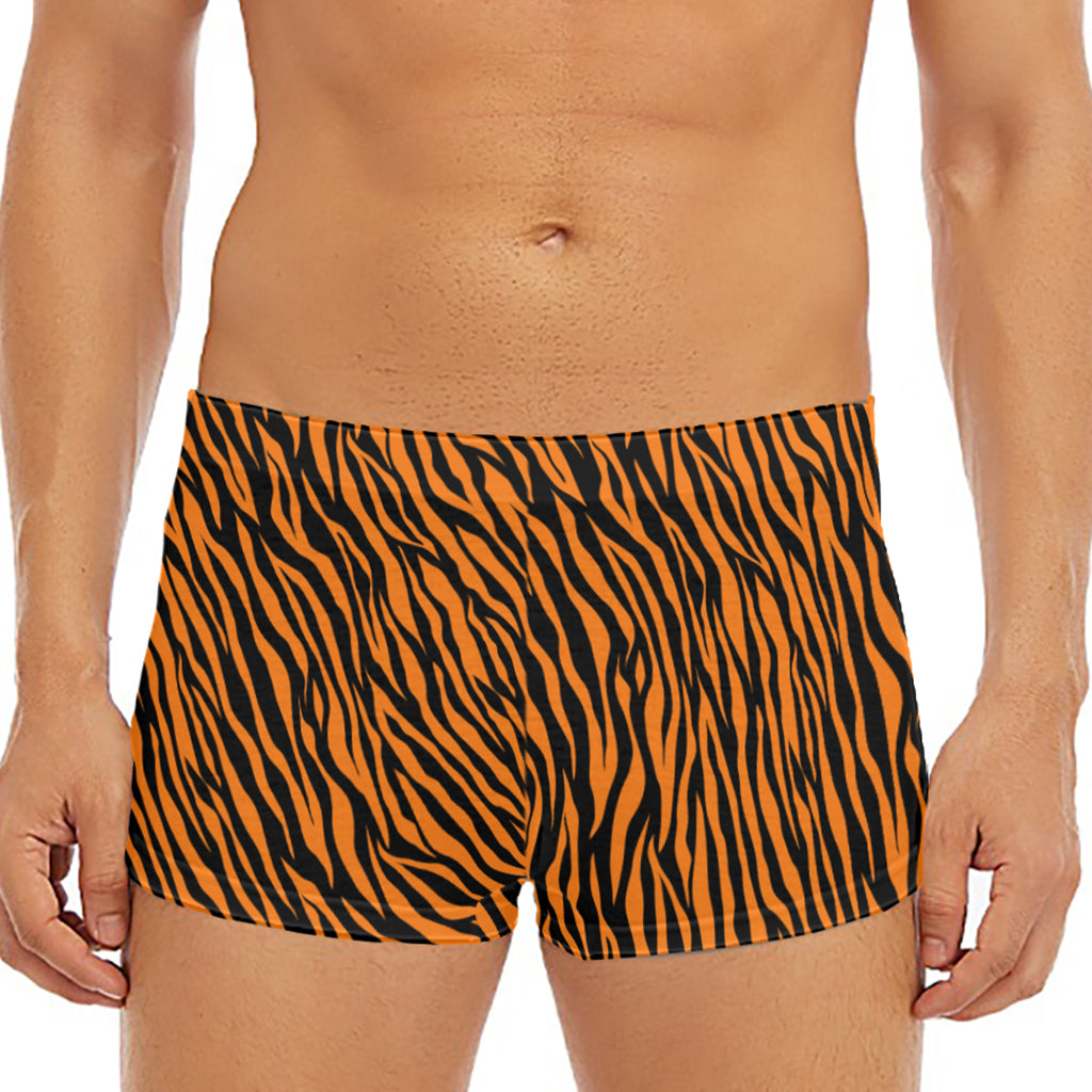 Orange And Black Tiger Stripe Print Men's Short Boxer Briefs