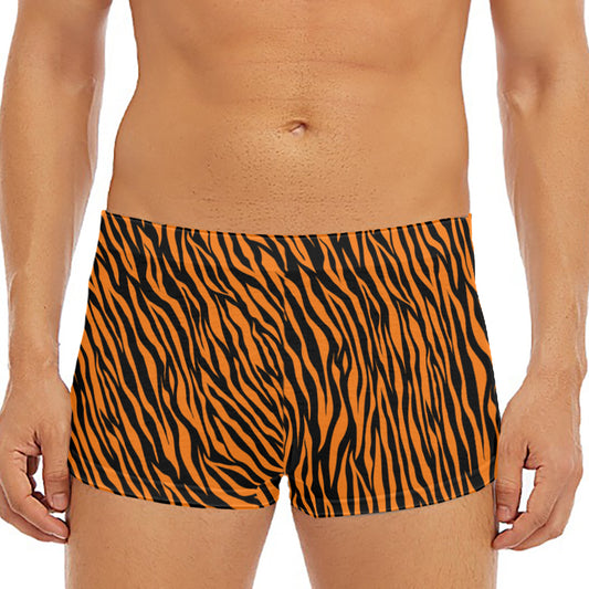 Orange And Black Tiger Stripe Print Men's Short Boxer Briefs