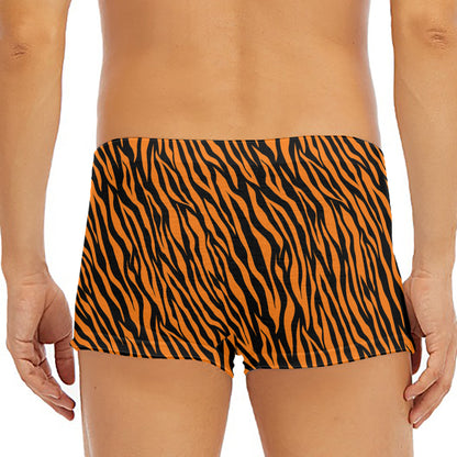 Orange And Black Tiger Stripe Print Men's Short Boxer Briefs