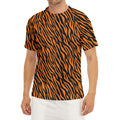 Orange And Black Tiger Stripe Print Men's Short Sleeve Rash Guard