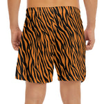 Orange And Black Tiger Stripe Print Men's Split Running Shorts
