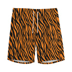 Orange And Black Tiger Stripe Print Men's Sports Shorts
