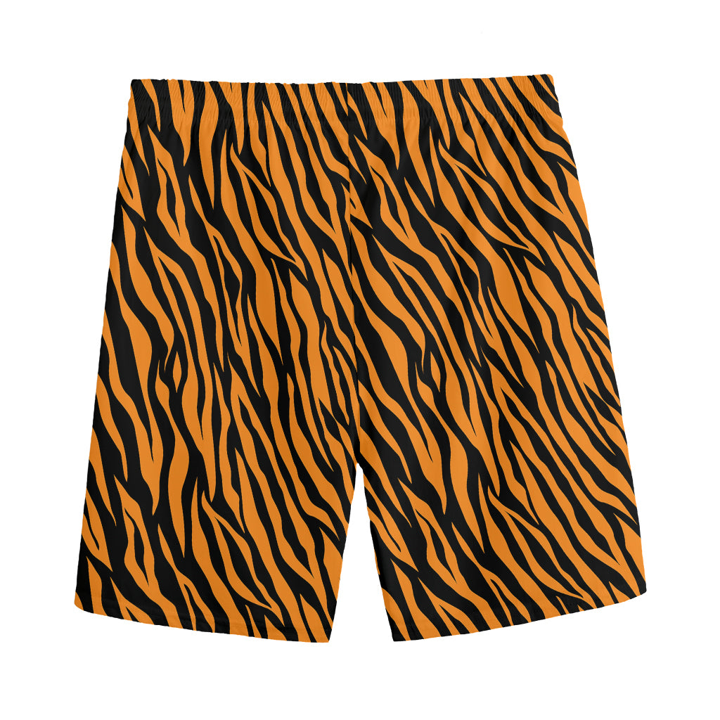Orange And Black Tiger Stripe Print Men's Sports Shorts