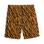 Orange And Black Tiger Stripe Print Men's Sports Shorts