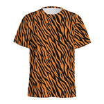 Orange And Black Tiger Stripe Print Men's Sports T-Shirt