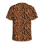 Orange And Black Tiger Stripe Print Men's Sports T-Shirt