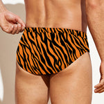 Orange And Black Tiger Stripe Print Men's Swim Briefs